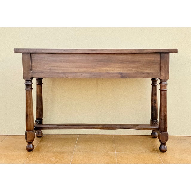 Spanish Walnut Console Table with Geometric Carved Drawers, 1920s For Sale - Image 9 of 17