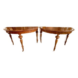 Pair of 19th C. Continental Walnut Demi-Lune Consoles For Sale