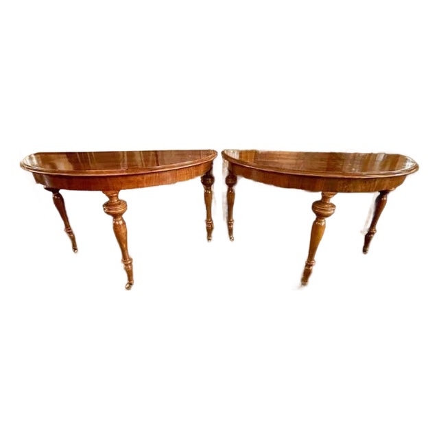 Pair of 19th C. Continental Walnut Demi-Lune Consoles For Sale
