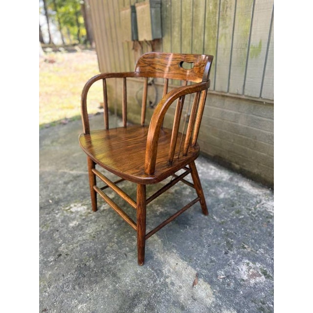 Pair of Arts and Crafts Firehouse Oak Windsor Pub Chairs For Sale - Image 17 of 17