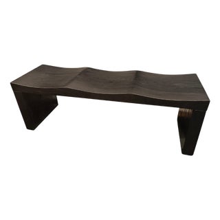 Andrianna Shamaris Triple Burnt Teak Wood Wave Bench For Sale