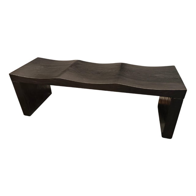 Andrianna Shamaris Triple Burnt Teak Wood Wave Bench For Sale