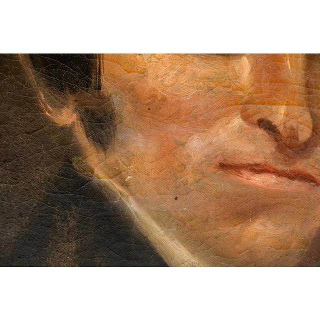 Dark Gray Rare Victorian Antique Post Mortem Deceased Dead Man Oil Painting on Canvas Mourning Art For Sale - Image 8 of 16