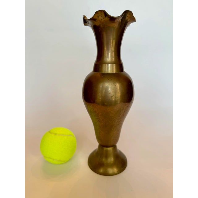 Metal Hollywood Regency Scalloped Edge Solid Brass Vase For Sale - Image 7 of 11