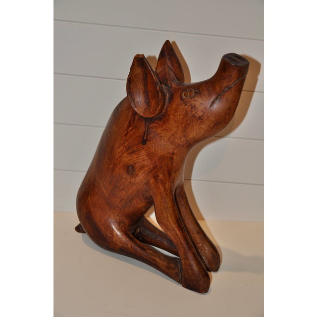 Wood Large Antique Hand Carved Flok Art Wooden Pig Sculpture For Sale - Image 7 of 9