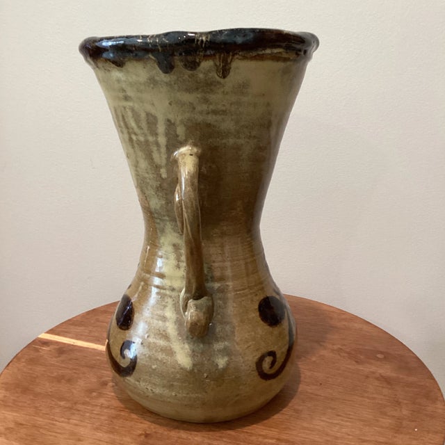 Mid Century Large Ceramic Amphora Pottery Art Nouveau Vase With Complex Handles For Sale - Image 4 of 13