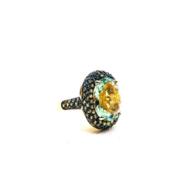 Contemporary "Bochic “Capri” Vintage Yellow Sapphire & Topaz Retro Ring Set In 18K Gold & Silver For Sale - Image 3 of 8