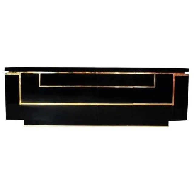 Jean Claude Mahey Black Lacquered Sideboard Credenza, France, 1970 For Sale - Image 11 of 11