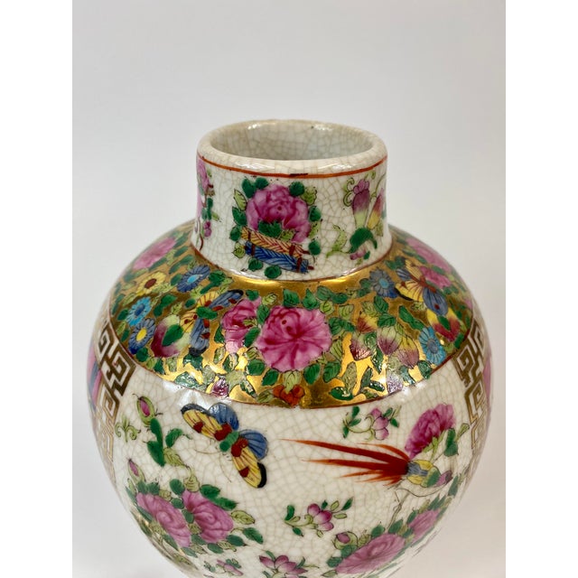 1980s Hand Painted Porcelain Famille Rose Covered Vase For Sale - Image 4 of 10