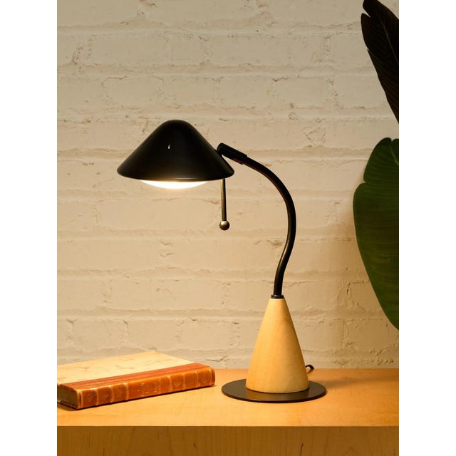 Wood Vintage Postmodern Black & Wood Cone Desk Lamp For Sale - Image 7 of 11