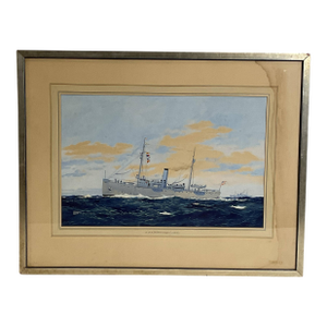 Worden Wood Gouache Of Coast Guard Ship