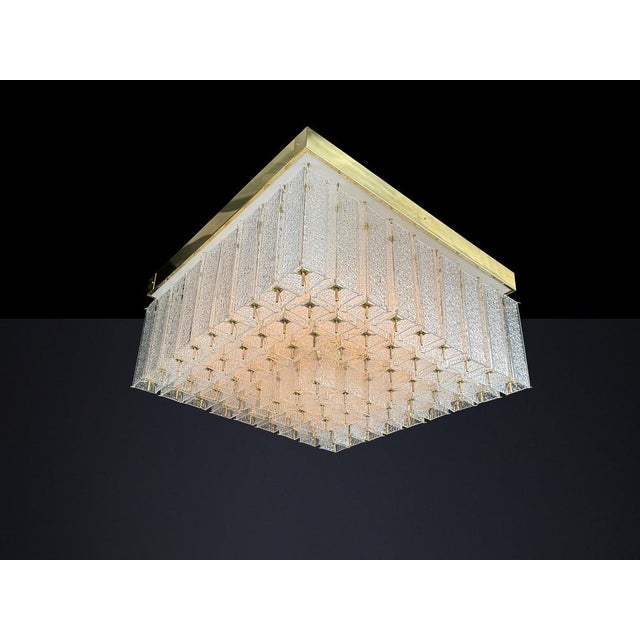 1960s Bohemian Flush Mount in Textured Glass and Brass, 1960s For Sale - Image 5 of 18