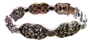 Gold and Silver Bracelet with Chips and Crowned Diamonds