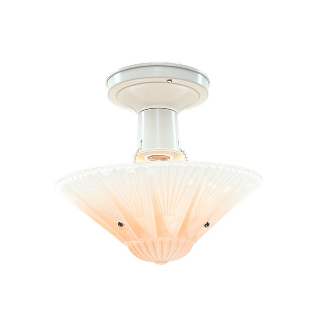Great example of a 1930s bedroom ceiling semi flush mount light with star pattern on the bowl. New wiring and porcelain...
