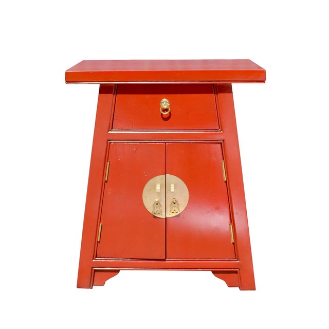 Chinese Distressed Orange Small A Shape End Table Nightstand Chairish