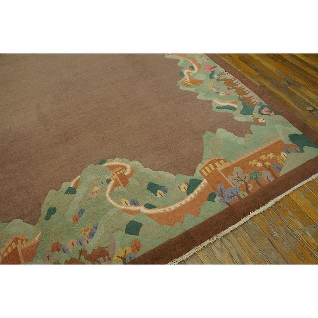 Taupe 1920s Taupe Solid Field Undulating Landscape Antique Chinese Art Deco Carpet Rug For Sale - Image 8 of 10