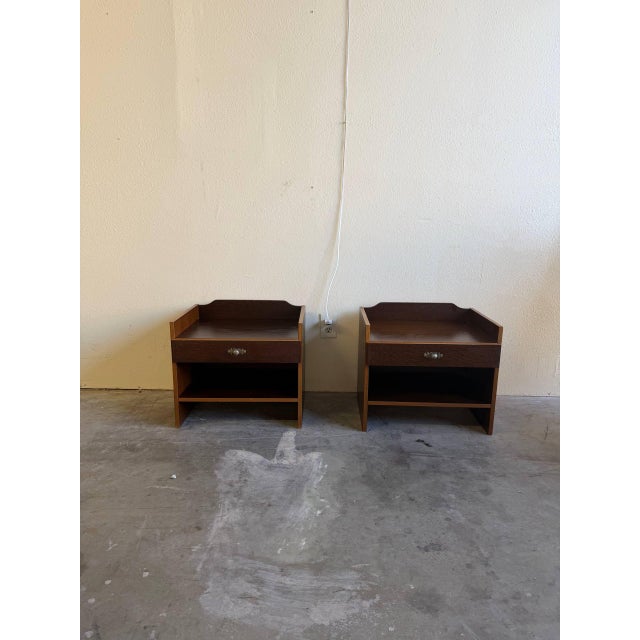 Wood Pair of Mid 20th Century Danish Teak Nightstands by Denka – Vintage Scandinavian Bedside Tables For Sale - Image 7 of 8