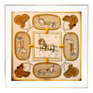 Framed Hermès Silk Scarf "Grand Apparat" by Jacques Eudel 1962 - Orange Gold Frame