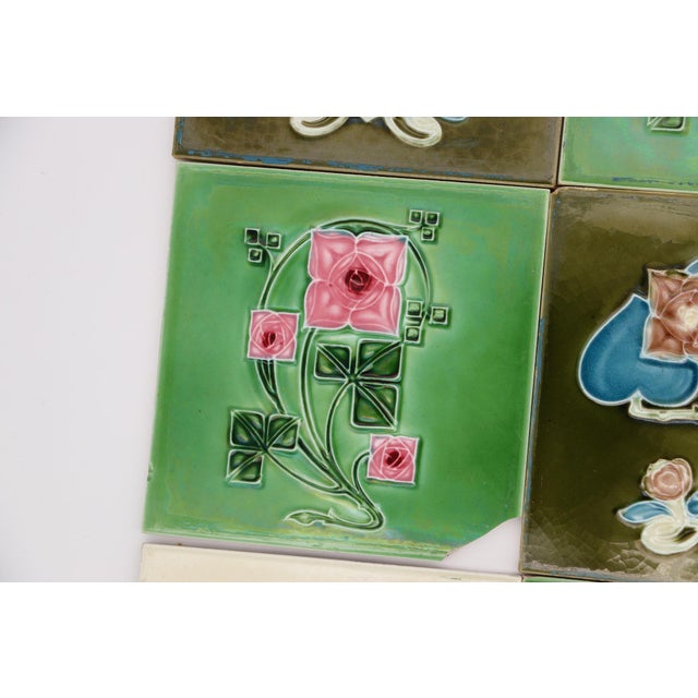 1920s Set of Six Tiles Art Nouveau H & R Johnson England For Sale - Image 9 of 18