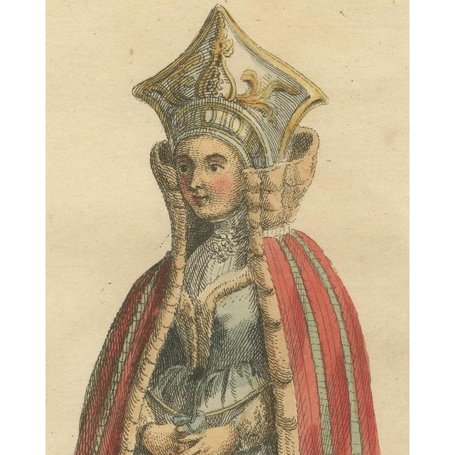 Jefferys, Habit of a Lady of Livonia in 1577, Hand Colored Jefferys Costume Plate, 1757, Engraving For Sale - Image 4 of 8