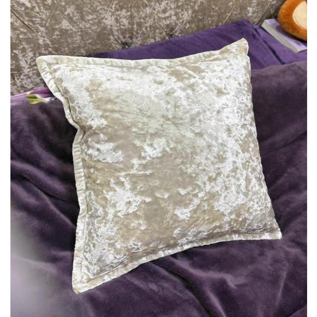 Modern Style 18-Inch Silver-White Feather Silk Cotton Square Pillow For Sale In Des Moines, IA - Image 6 of 6