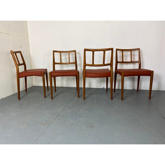 Mid-Century Modern Mid-Century Danish Teak and Leather Dining Chairs by Johannes Andersen for Uldum Møbelfabrik, 1950s, Set of 4 For Sale - Image 3 of 18