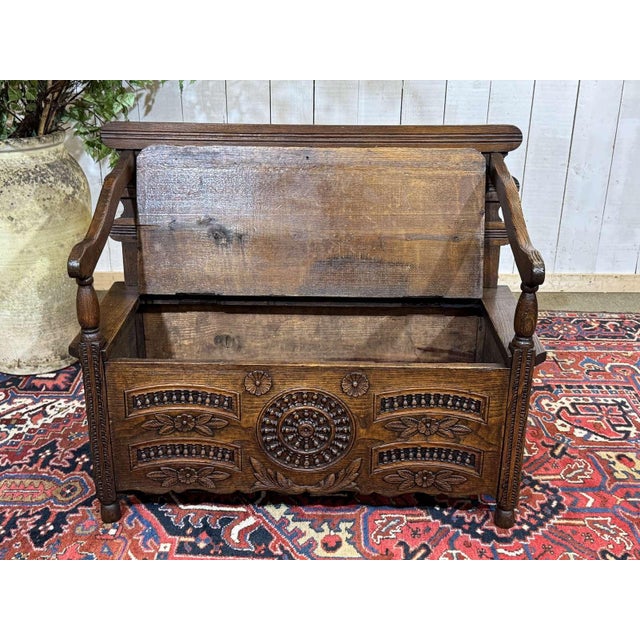Wood 19th Century Breton Chestnut Storage Bench For Sale - Image 7 of 17