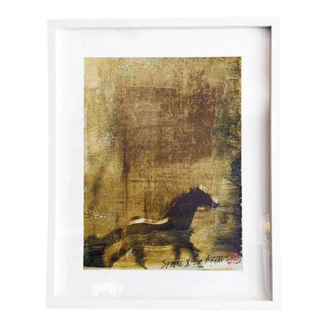 "Sphere. X" Contemporary Original Abstract Gold Stallion Mixed-Media Painting on Parchment, Framed For Sale