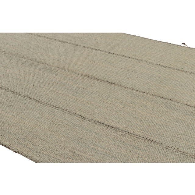 Rug & Kilim Rug & Kilim’s Modern Kilim in Beige-Brown With Stripes & Green-Grey Accents For Sale - Image 4 of 7