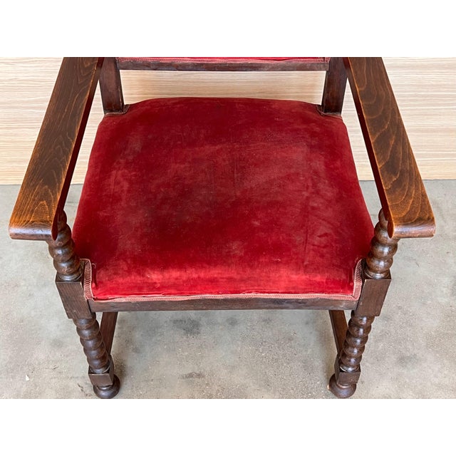 19th Century Spanish Colonial Altar Carved Armchair with Red Velve Seat and Back For Sale - Image 13 of 18