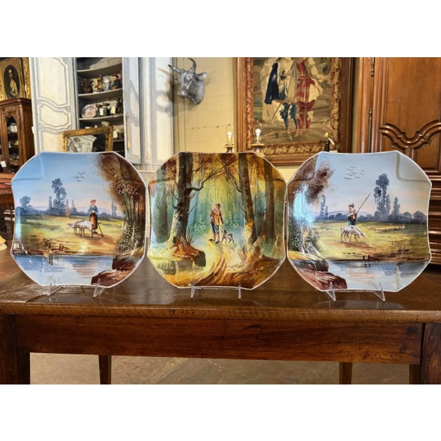 Mid 20th Century Mid-Century French Limoges Painted Porcelain Wall Platters- Set of 3 For Sale - Image 5 of 11