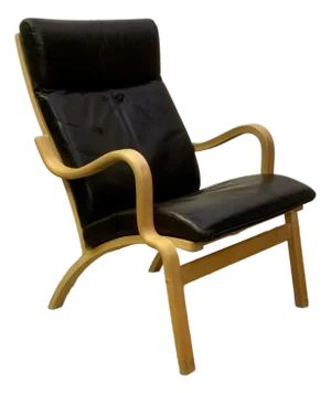 1960s Attributed to Stouby Bentwood Beech Armchair With Black Leather