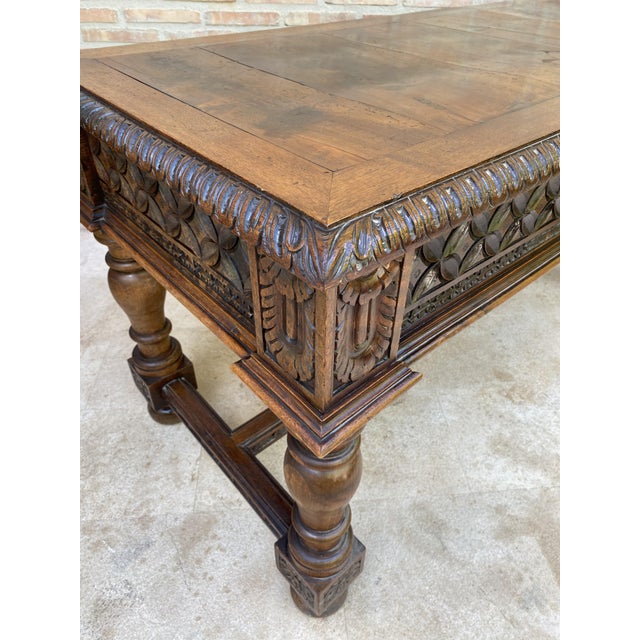 19th Century Spanish Walnut Desk with Two Drawers & Strong Legs, 1890s For Sale - Image 4 of 18