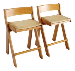Vintage Italian Wood and Rope Bar Stools, 1970s, Set of 2