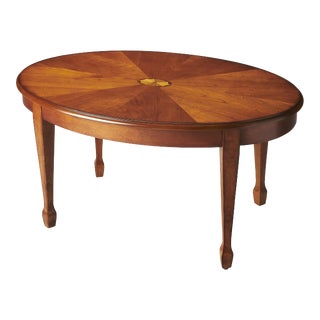 Clayton Oval Wood Coffee Table, Medium Brown For Sale