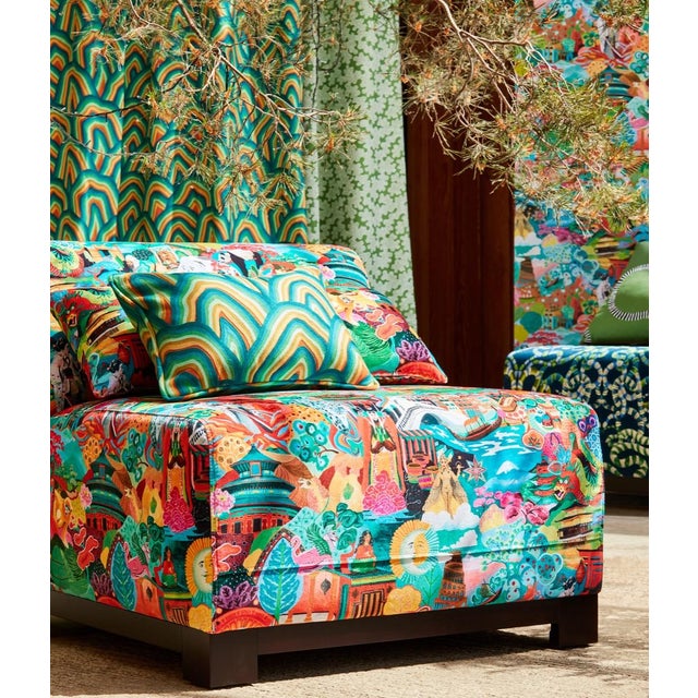 Contemporary Harlequin Journey of Discovery Fabric in Wild Water/Exhale For Sale - Image 3 of 4