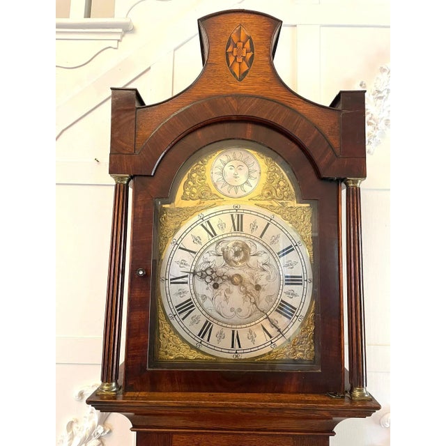Antique George III Quality Eight Day Brass Face Oak Longcase Clock For Sale - Image 9 of 14