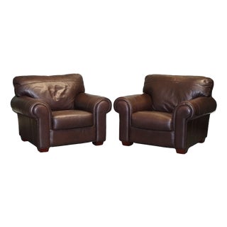 Large Brown Leather Armchairs, Set of 2 For Sale