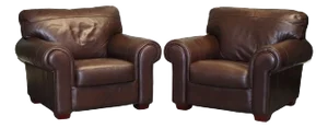 Large Brown Leather Armchairs, Set of 2