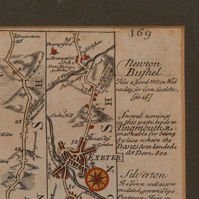 Wood 1700's Antique Coaching Road Map, South Devon For Sale - Image 7 of 12