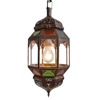 Multi Color Glass Moroccan Lantern For Sale