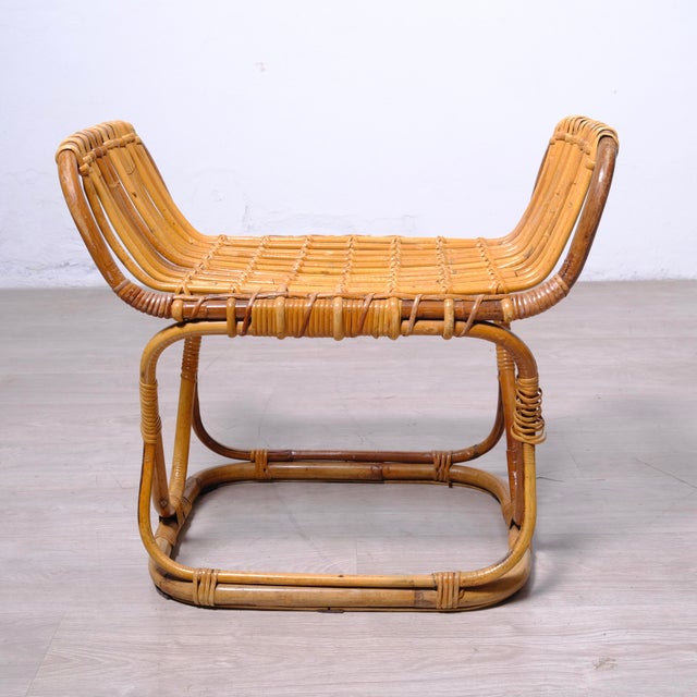 Vintage Italian Bamboo and Wicker Ottoman, 1950s For Sale - Image 6 of 13