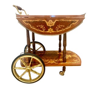 Mid Century Vintage Italian Inlay Wood Bar Cart For Sale