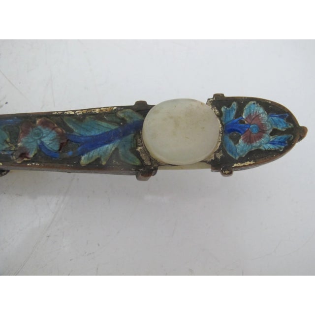 Late 19th Century Antique Chinse Silver Turquoise Enamel Animal Woodland Design Jade Handle Mirror For Sale - Image 5 of 13