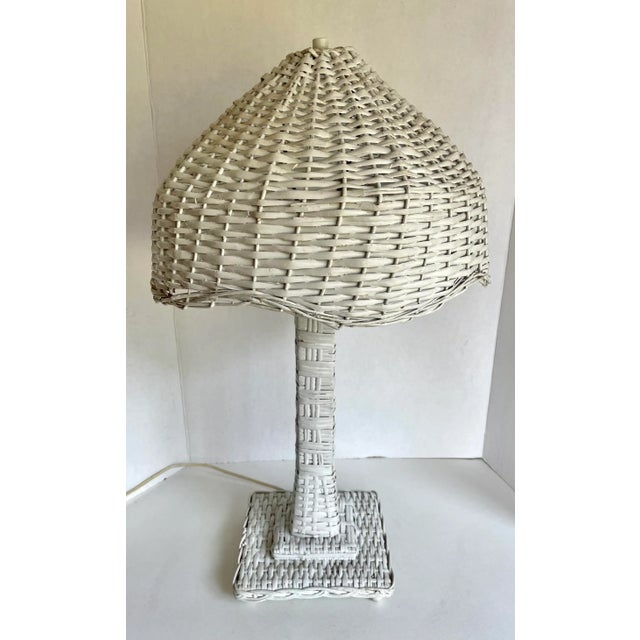 Here is a charming, vintage lamp that is made of woven natural wicker. It has the cutest dome shaped shade with...