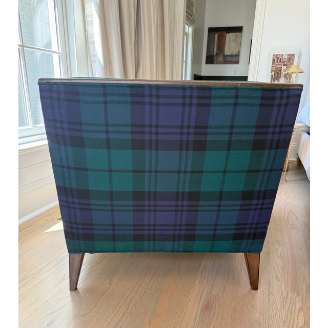 Traditional Wood Framed Armchair in Scottish Plaid For Sale - Image 3 of 5
