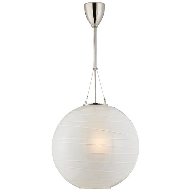 Alexa Hampton for Visual Comfort Signature Hailey Medium Round Pendant in Polished Nickel with Frosted Glass For Sale