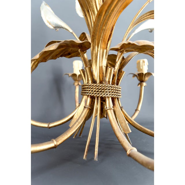 Hollywood Regency Gilt Calla Lily Chandelier attributed to Hans Kögl, 1970s For Sale - Image 12 of 15