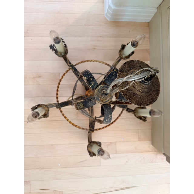 Gothic Vintage Spanish Revival Gothic Iron 6 Light Chandelier 6 For Sale - Image 3 of 6