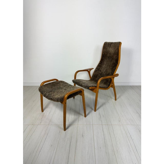 Set of Vintage Lamino Lounge Chair and Ottoman in Black Leather by Yngve Ekström for Swedese For Sale - Image 6 of 11